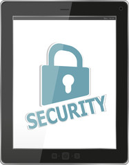 Data protection concept: tablet PC with chains and lock isolated