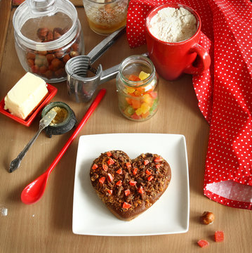 Chocolate baking cookies in form heart