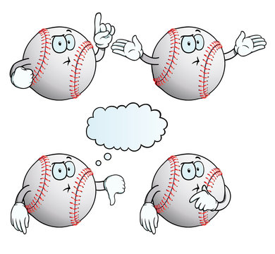 Collection of thinking baseballs with various gestures.