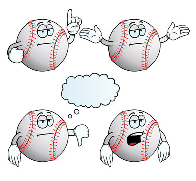 Collection of bored baseballs with various gestures.