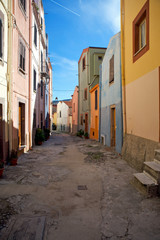 Colourful street in Sa Costa, Bosa, Sardinia, Italy