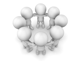 3D Men holding hands in circle teamwork concept
