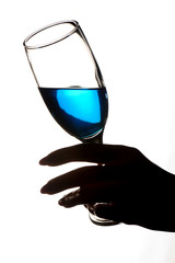 Special blue drink glass with beautiful manikin hand