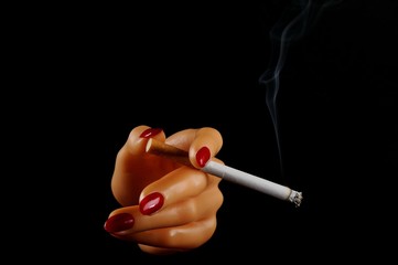woman hand and cigarette with smoke