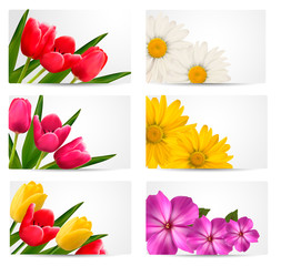 Big set of banners with spring and summer flowers. Vector illust