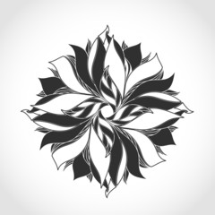 Fleur fantaisie, motif de tatouage noir et blanc