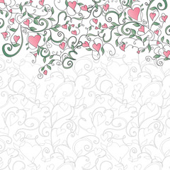 Background with hearts and floral ornament