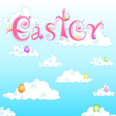 vector illustration of colorful Easter egg in clouds