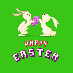 vector illustration of Easter bunny presenting colorful egg