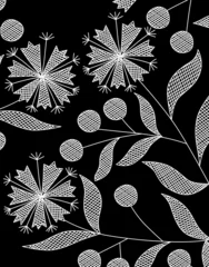 Papier Peint Lavable Fleurs noir et blanc Motif japonais