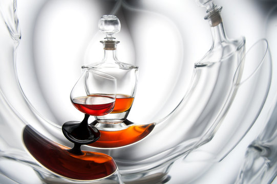 Bottle and glass of brandy