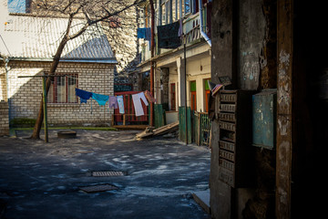 Fototapeta na wymiar Back yard of old house in Odessa, Ukraine