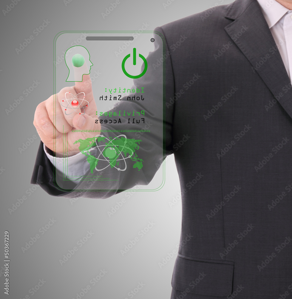 Poster entering the door or secure data by touch screen