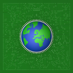 3D model of world on circuit board