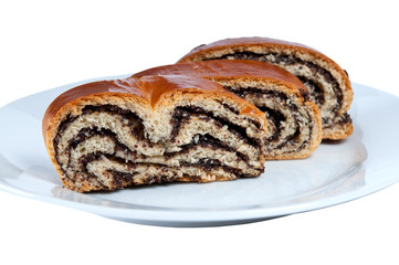 Pie with poppy on a white background