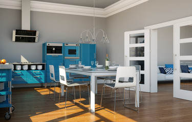 moderne Wohnküche graublau