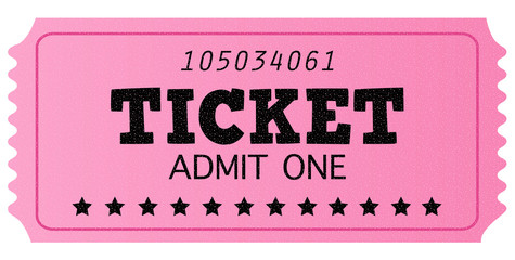 Pink cinema retro admit one ticket isolated on white