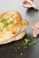 Delicious naan flatbread background.