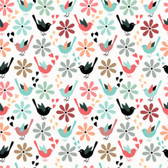 Seamless pattern.Birds and flowers