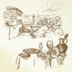 Tuscany, wine - hand drawn collection