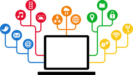 Laptop and Social Media icons