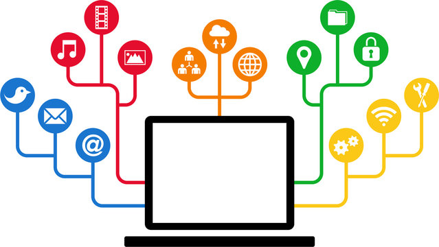 Laptop and Social Media icons