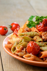 Pasta penne with bolognese