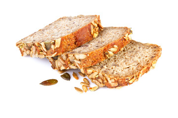sliced ​​whole wheat bread on white background