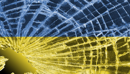 Broken glass or ice with a flag, Ukraine