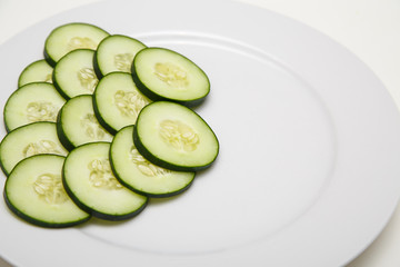 Sliced Cucumbers on a White Plate