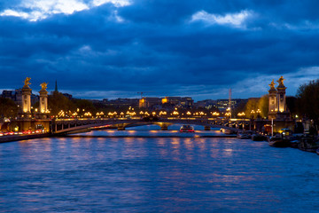 Naklejka premium Bridge of Alexandre III at night, Paris, France