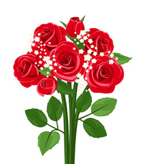 Bouquet of red roses. Vector illustration.