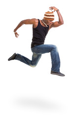 Portrait of young cheerful african man jumping