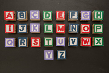 Alphabet blocks on blackboard