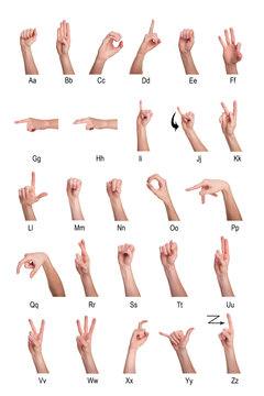 hands demonstrating sign language of the alphabet