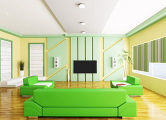 Interior of modern living room with lcd 3d