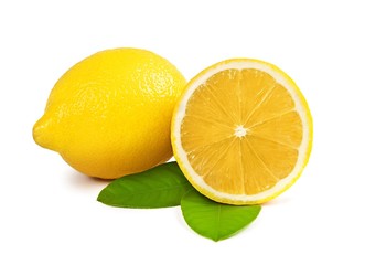 Lemons with leaves isolated over white