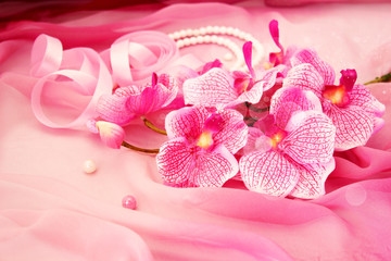 Cute pink orchids, necklace and beads