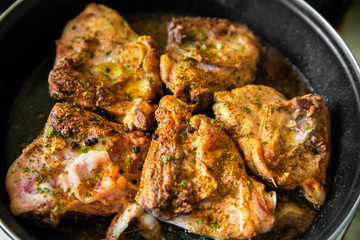 Chicken on frying pan