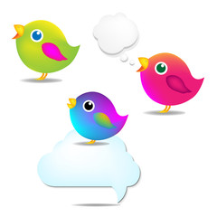 Color Birds Set With Speech Bubble