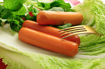 Sausage with green vegetables