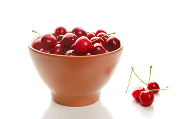 Sweet cherries in ceramic ware