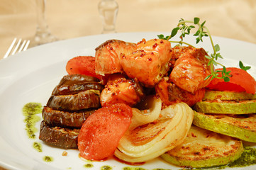 Grilled eggplant and tomatoes