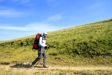 Summer hiking in the mountains.