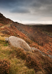 Abandoned millstones on Curbar Edge in Peak District National Pa