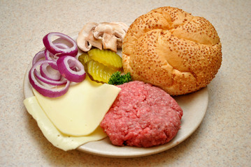 Cheeseburger Ingredients with A fresh Roll