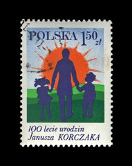 Janusz Korczak and Children, birth centenary, postal stamp of Poland, circa 1978