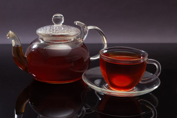 glass teapot and cup