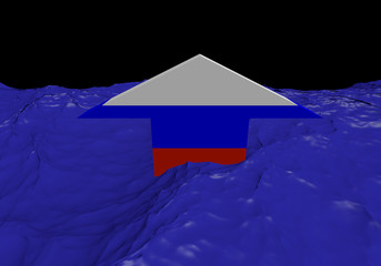 Russian flag arrow in abstract ocean illustration