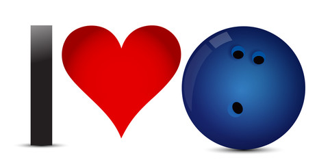 I love Bowling, Heart with Bowling Ball Inside